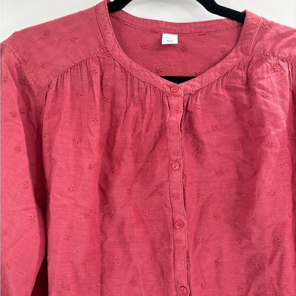 Old navy red oversized embroidered button front blouse long sleeve size large - Picture 3 of 14